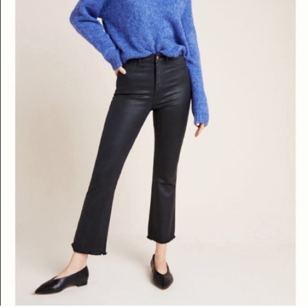 Anthropologie DL1961 Coated Lara Mid Rise Instasculpt Cropped Boot Jeans size 27